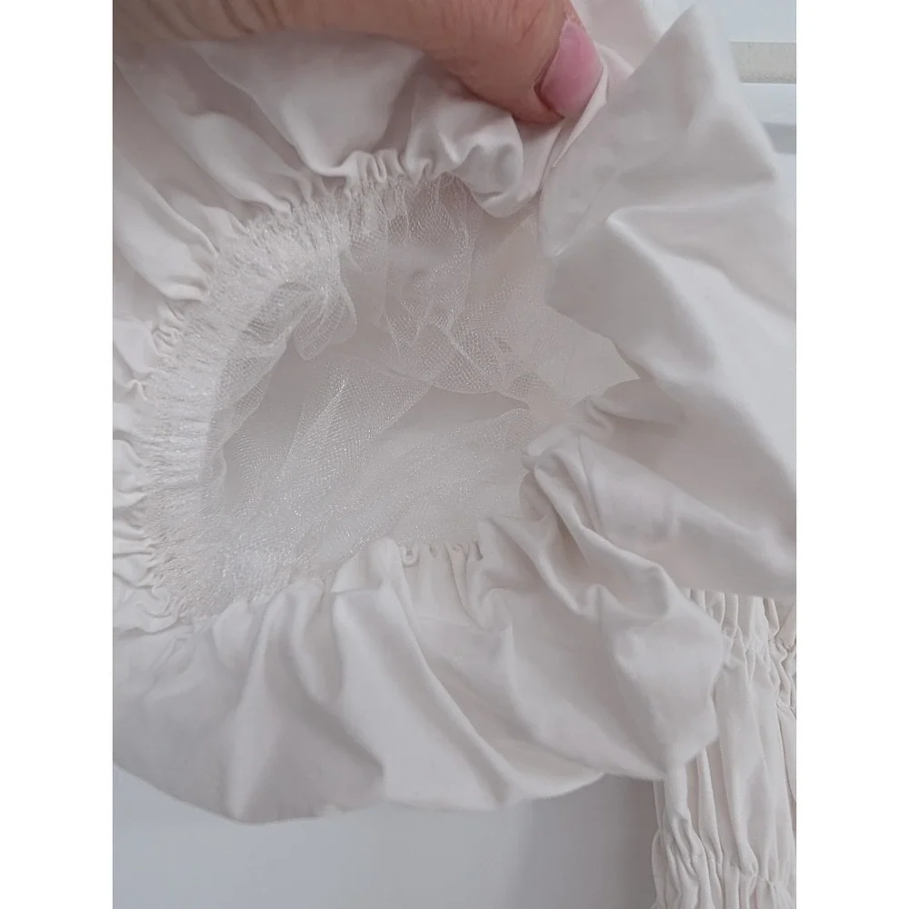 ASTR The Label Savina White Poplin Puff Sleeve Smocked‎ Peplum Ruffle Top Small
